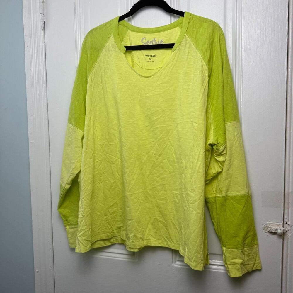 Studio Park Kerstin Lindquist Color Block Raglan Tee Lime Green 3X NWOT